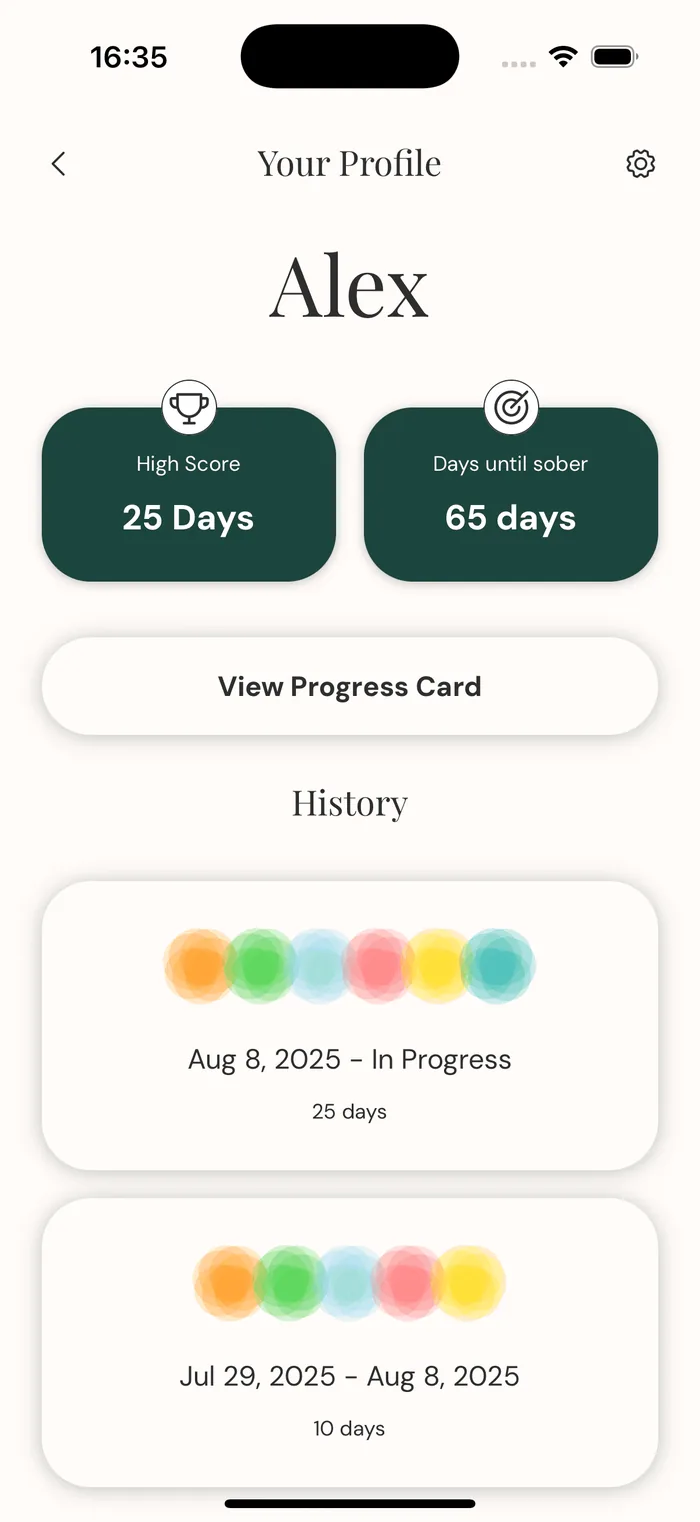 Gracen profile screen showing streak milestones