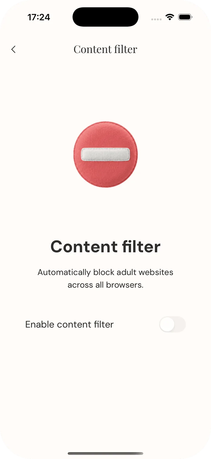 Gracen content filter settings screen